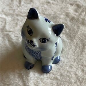 Delft Blue and White Ceramic Cat Bank